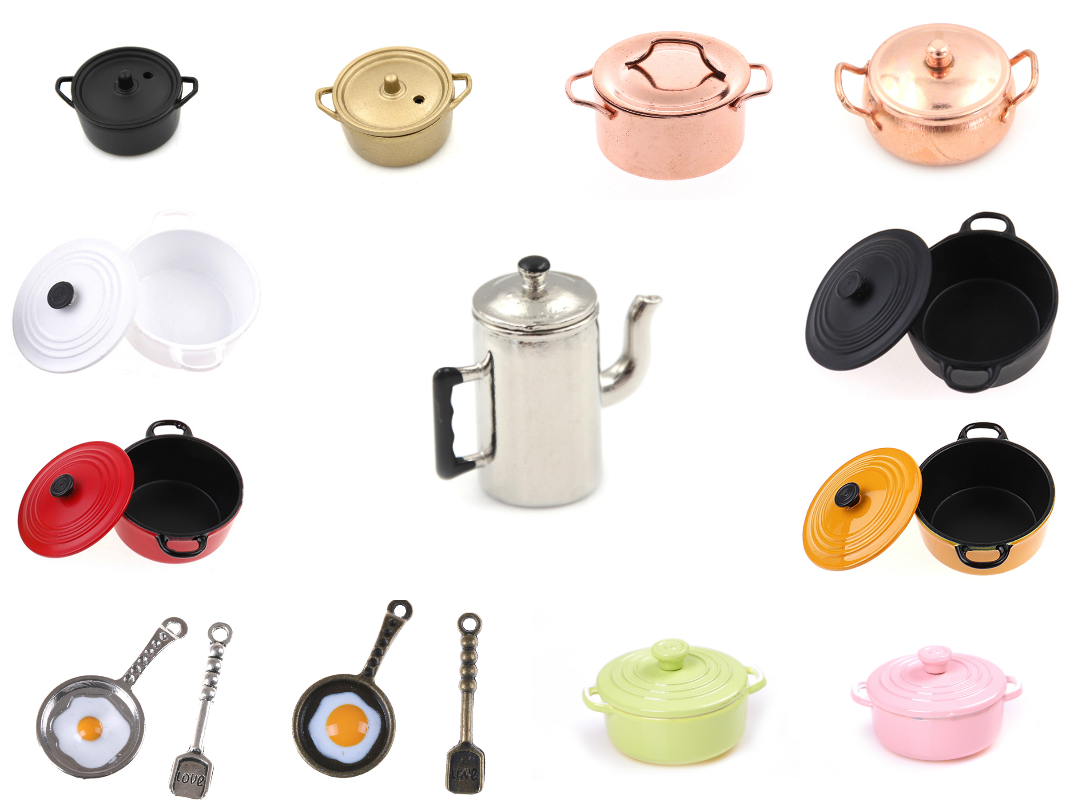 Dollhouse Mini Pot Boiler Pan with Lid Kettle Doll House Miniature Kitchen Utensil Cooking Ware Play Kitchen Toy Accessories