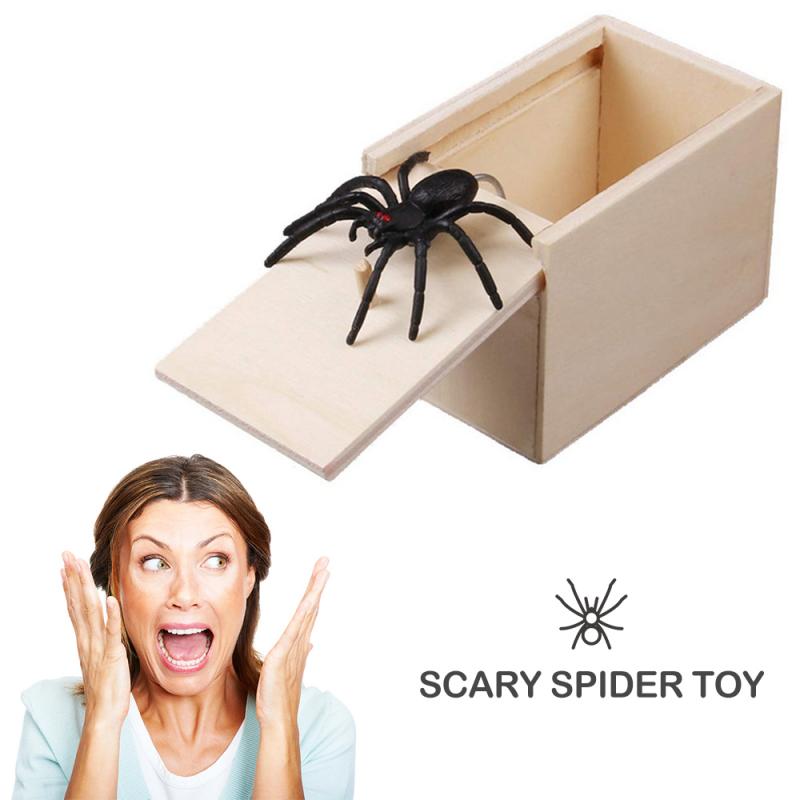 NEW Funny Scare Box Wooden Prank Spider Great Quality Prank Wooden Scarebox Interesting Play Trick Joke Toy Gift Hallowen