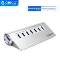 ORICO USB3.0 Hub Aluminum 7 Port Super Speed Hub with 12V Power Adapter 3.3Ft. USB3.0 Cable Cord for iMac MacBook PC Laptop