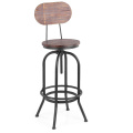 iKayaa Industrial Style Bar Chairs Stool Height Adjustable Swivel Kitchen Dining Chair Pinewood Top + Metal With Backrest