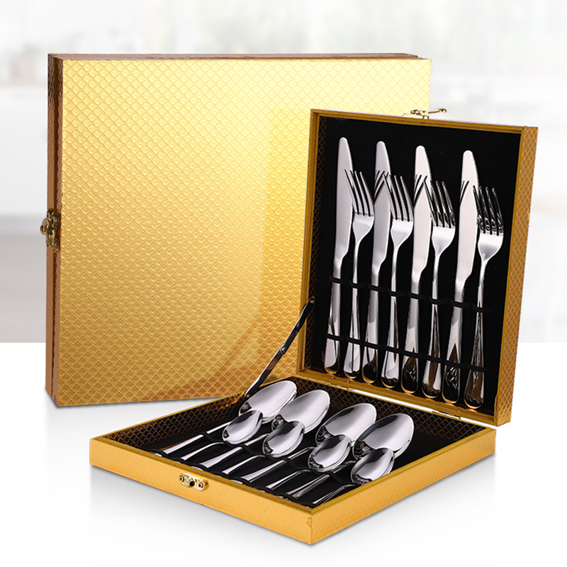 Spklifey Cutlery Set 16 Pcs Stainless Steel Dinnerware Fork Spoon Gold Cutlery Set Spoon and Fork Set Stainless Steel Cutlery