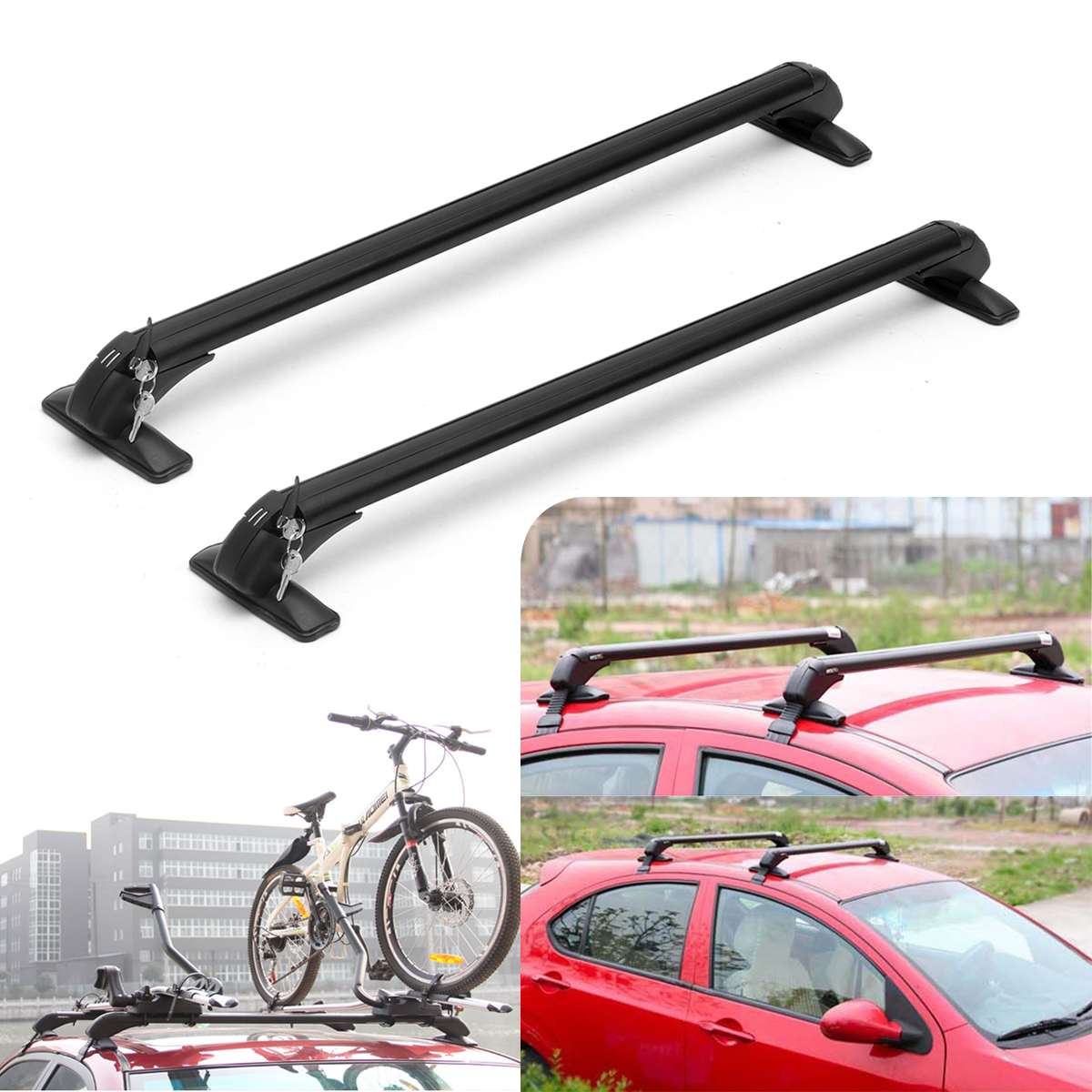 2pcs 105cm Aluminum Car Roof Rack Roof Racks Cross Bars Luggage Carrier Rubber Gasket For 4DR Car Sedans SUV