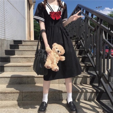 JK Sailor Skirt Japanese College Style Sailor Collar Navy Slim Sweet Short Sleeve High Waist Dress Women Summer school uniform
