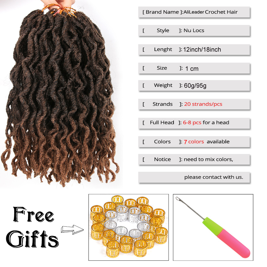 AliLeader 12 18 Inch Crochet Nu Locs Braiding Hair Crochet Synthetic Hair Ombre Brown Black Faux Locs Curly Crochet African Root