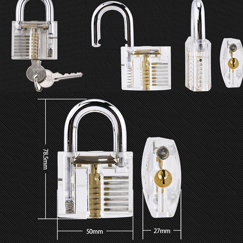 Liushi 12pcs Lock Pick Set Kit Locksmith Hand Tool Broken Key Extractor Remove Hook Hardware DIY With Practice Transparent Lock