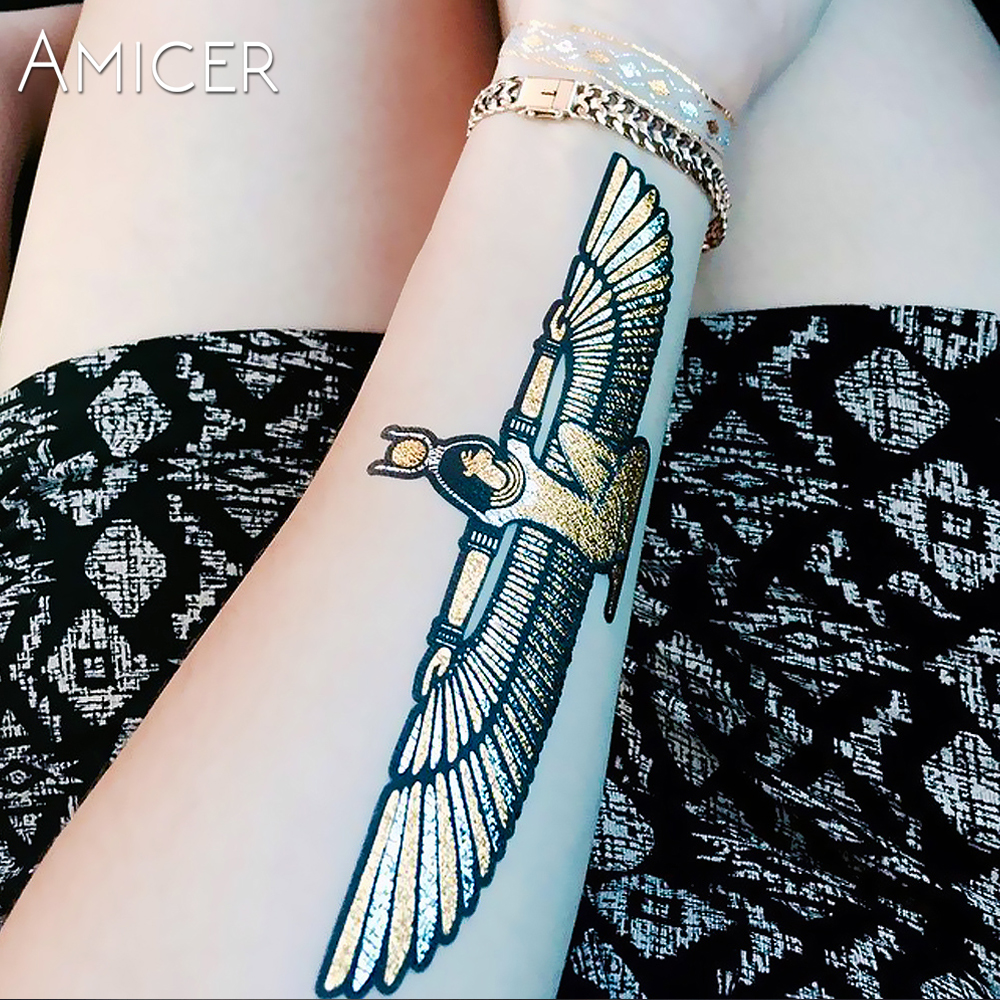 Hot Sale Gold Tattoo Fashion Temporary Flash Tattoo Stickers Body Art Waterproof Tattoo Egyptian Goddess Pattern