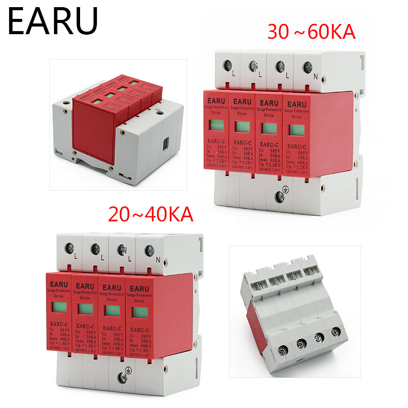 1pc AC SPD 1P 2P 3P 4P 20~40KA 30KA~60KA 385V House Lightning Surge Protector Protective Low-voltage Arrester Device OEM Factory