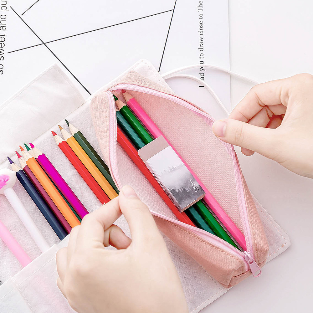 Unicorn Roll Up Pencil Case for Girls Canvas School Pencilcase Pencil Bag Portable Pencil Box School Supplies Material Escolar