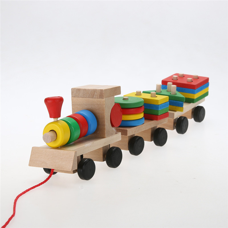 Wooden Train Building Blocks Educational Kids Baby Wooden Solid Stacking Train Toddler Block Toy for Children Birthday Gifts GYH