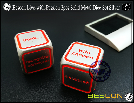 Bescon Live-with-Passion 2pcs Solid Metal Dice Set Silver-3