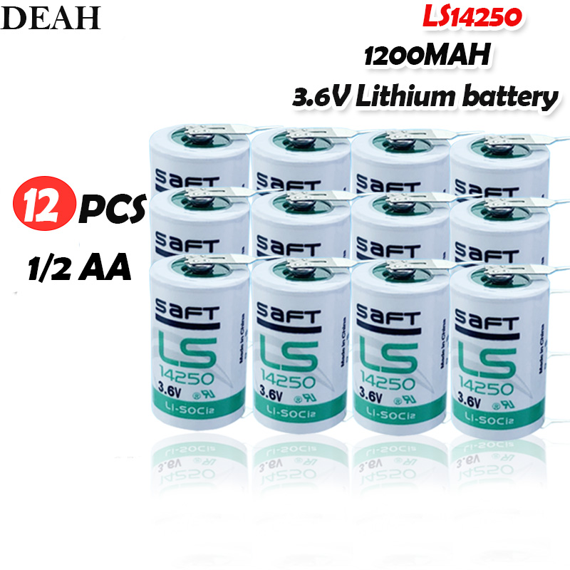 12pcs/lot New Original SAFT LS 14250 LS14250 14250 3.6V 1/2 AA 1/2AA primary battery LS14250 PLC Lithium Battery With Pins