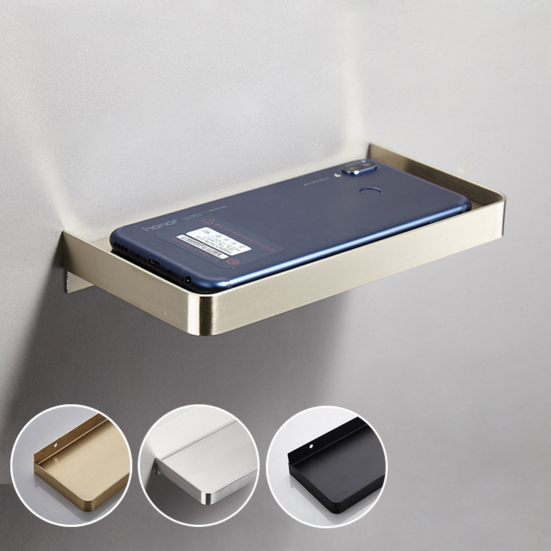 304 Stainless Steel Bathroom Shelf Phone Shelf Towel Rack Chrome/Black/Brushed Single Rack