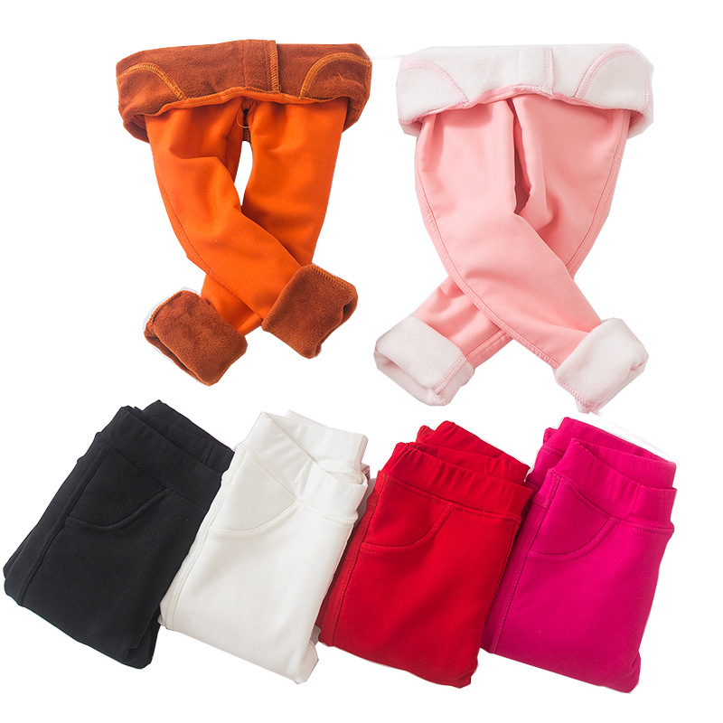 Girls Leggings Autumn Winter Velour Thick Long Pants Stretch Skinny Cotton Fleece Pants for Girl Jeans Candy Color Kids Trousers