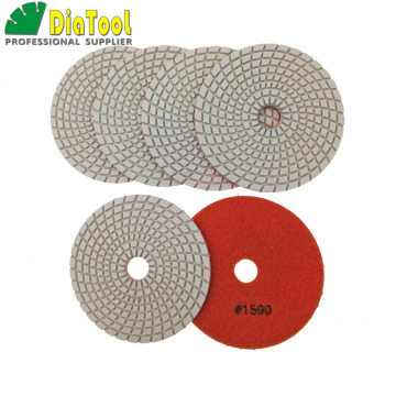 DIATOOL 6pcs #1500 125MM Diamond Resin Bond Wet Polishing Pads For Granite&marble, White Bond No Color Fade, Stone Sanding Discs