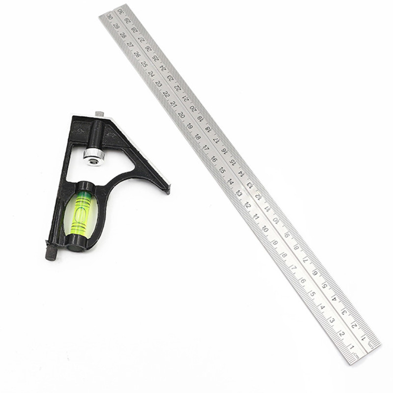 Stainless Steel Multifunctional Combination Square Ruler 300mm 45 Degree Right Angle Horizontal Removable Metal Ruler Tool