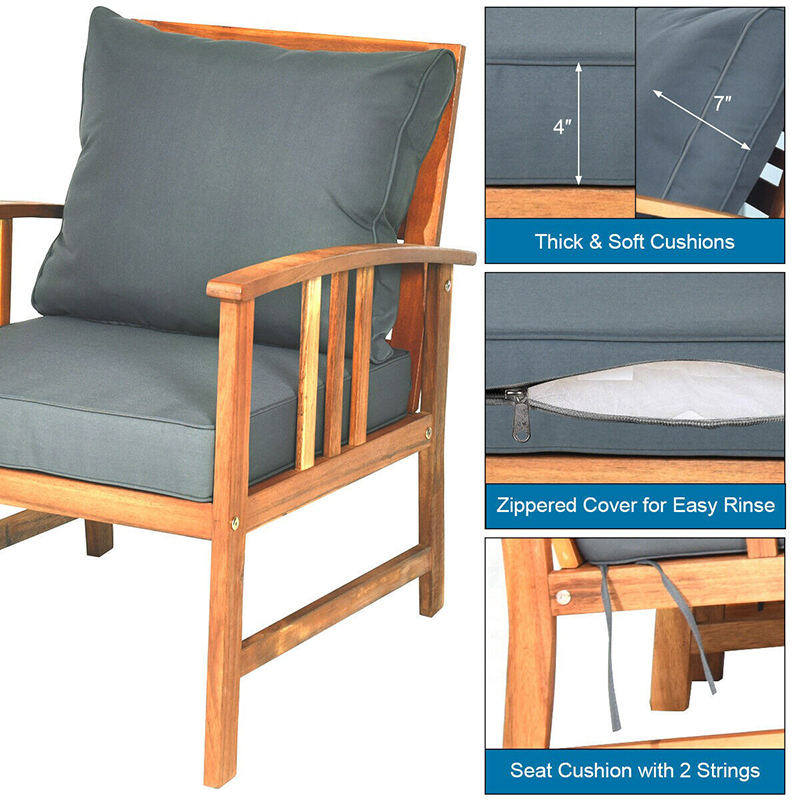 4 Pcs Wooden Patio Furniture Set Table Sofa Chair Cushioned Garden Sturdy & Durable Frame Outdoor Garden Set Ergonomic Design