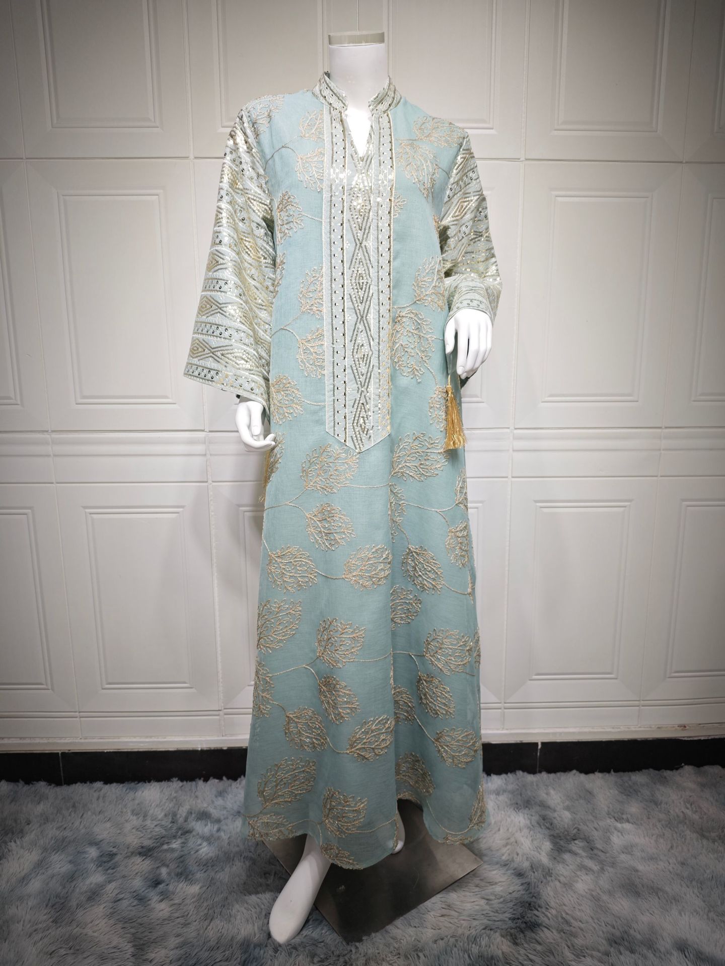Luxury Floral Embroidered Maxi Abaya Dress