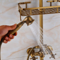 Uythner Shower Set Wall Mounted Antique Brass 8 Inch Round Rainfall Shower Head Wide Tub Spout Brass Hand Sprayer Mixer Tap