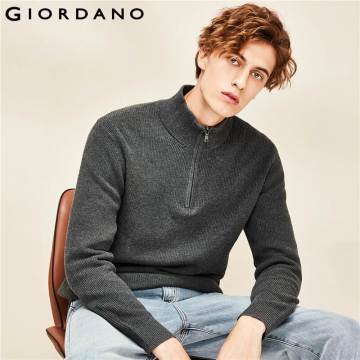 Giordano Men Sweaters Zippered Half Placket Mockneck Pullover Sweater 12 Needle Knitting Ribbed Cuffs Hem Sueter Hombre 01050805