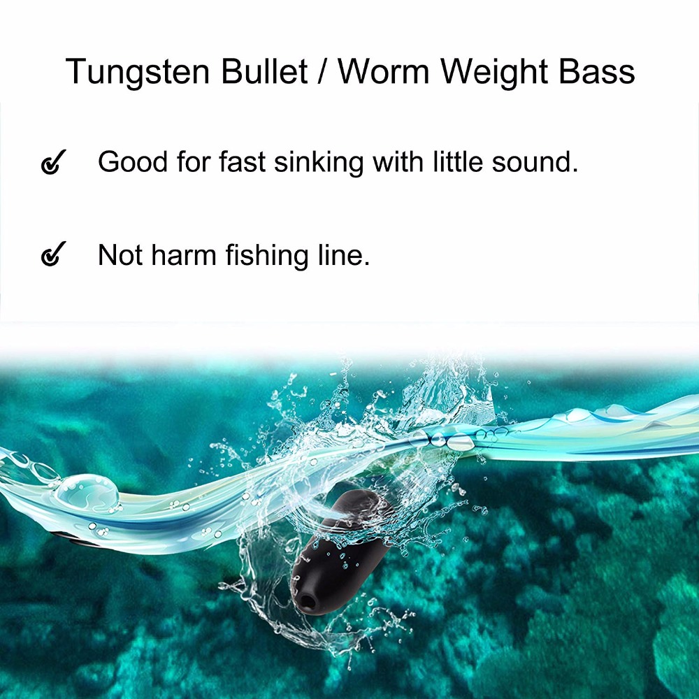 5pcsTungsten Bullet Worm Fishing Weights Bass Fishing Pitching Flipping Sinker Weight for Carolina Rig Texas Rig Punch Rigs Mu