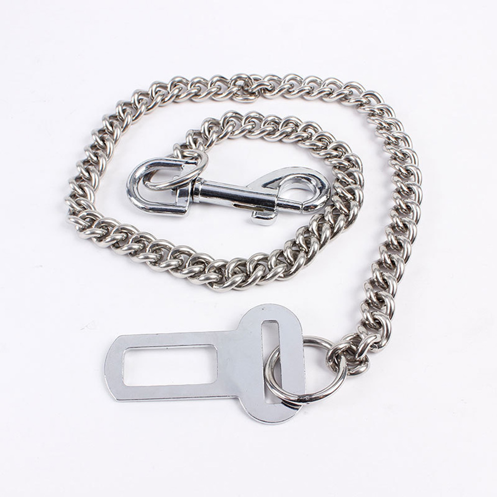 Metal Chain Dog Seat Belt Lead for Car Chew Proof Strong Travel Safety Restraint