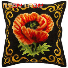 Cross Stitch Cushion Poppies Pansies Chunky Cross-Stitch Kits Acrylic Yarn Pillow Case Pre-printed Canvas Pillows Arts & Crafts