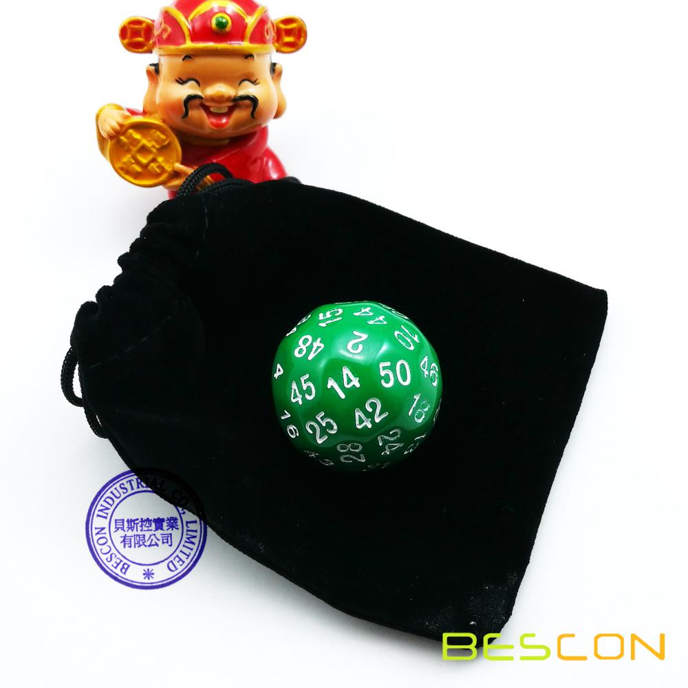 Bescon Polyhedral Dice 50-sided Gaming Dice, D50 die, D50 dice, 50 Sides Dice, 50 Sided Cube of Green Color