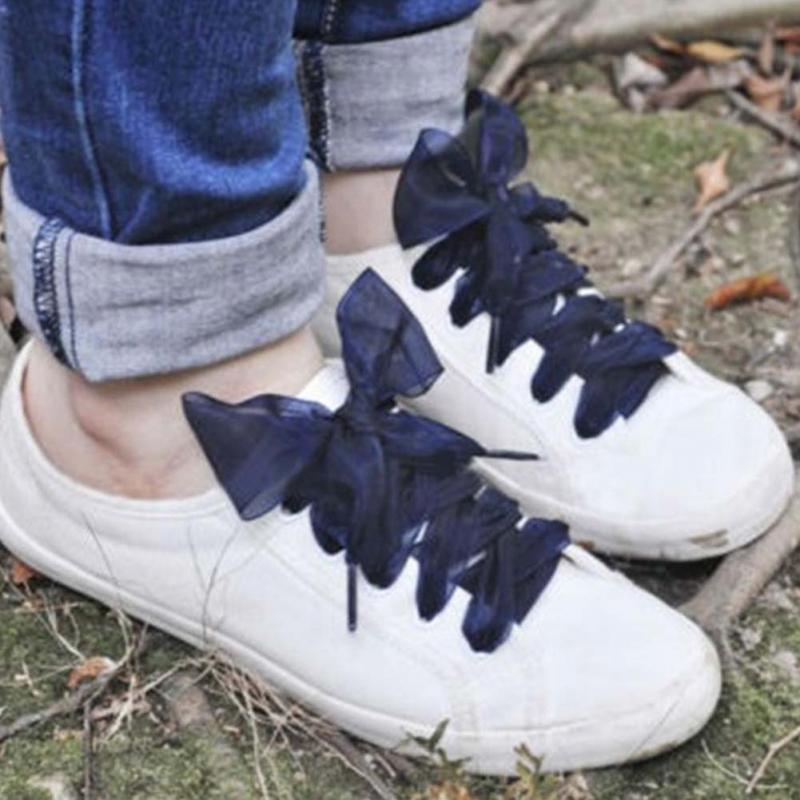 1 Pair Women Shoelaces Flat Silk Satin Ribbon Sport/Canvas/Casual Shoes Sneakers Laces Shoe strings 110cm x 2.5cm