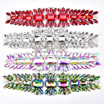 Diamond Applique 20X5Cm 9 Color Crystal Leaf Long Patch Ab Rhinestone Glass Welding Flower Silver Decal Wedding Belt Accessories