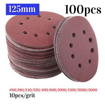 100pcs 125mm Sanding Discs Round Shape Sanding Disc Hook Loop Sanding Paper Quality Sand paper 8 Hole Sandpaper polishing disc