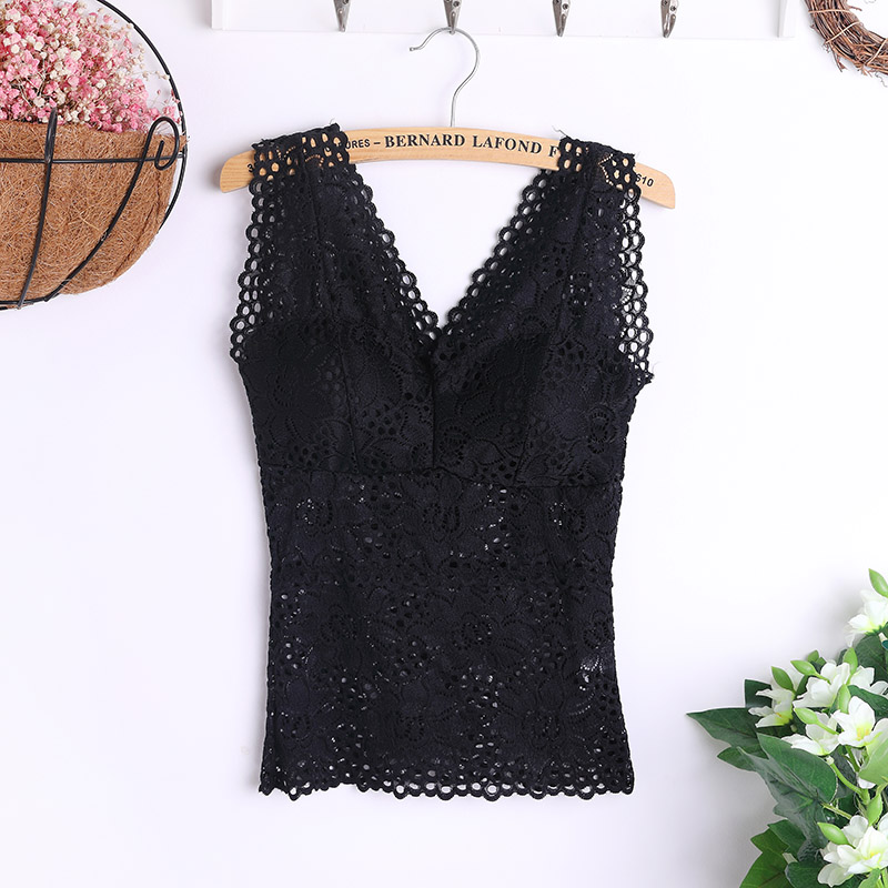 Women Floral Cami Padded Bra Tank Top Sexy Lace Cami Bralette Crochet Flower Bra Vest Women's Bra Crop Top