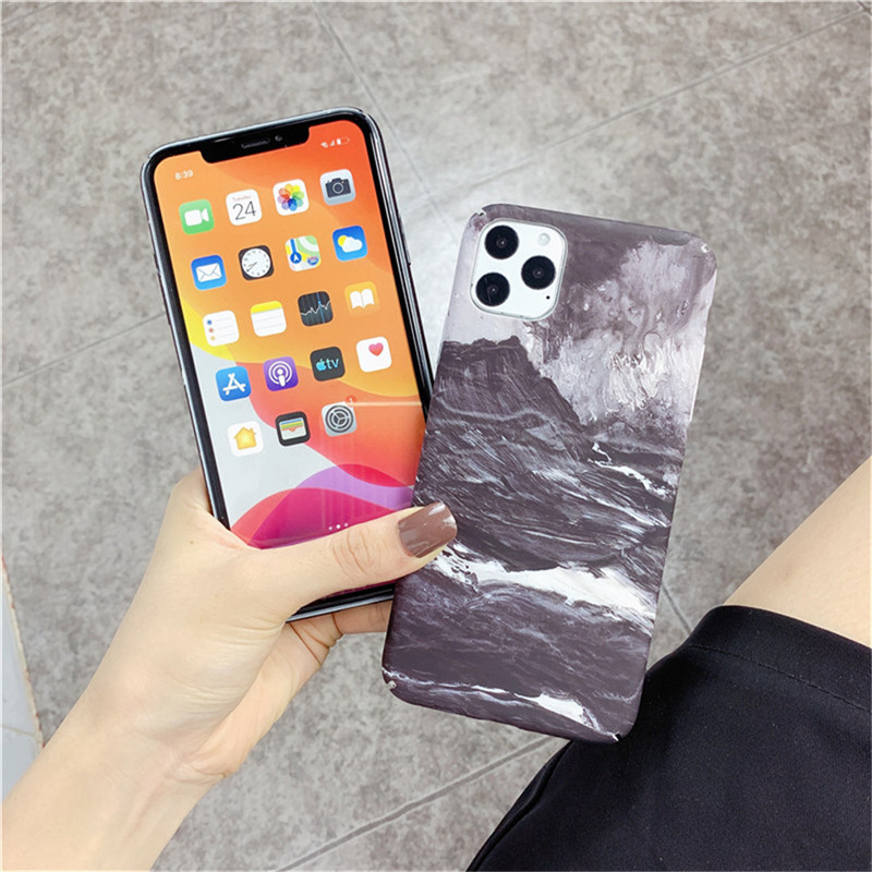 Ottwn Marble Texture Granite Stone Phone Case For iPhone 12 Pro 11 Pro Max SE 2020 X XR XS 7 8 6s Plus Hard PC Matte Back Cover