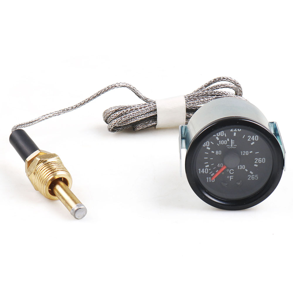 2" 52MM Mechanical 40-130℃/110-265℉ Water Temp Gauge 12V Water Temperature Gauge Yellow Light Car Meter With Sensor NPT 1/2