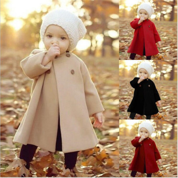 Baby Overcoat Girls Solid color Windbreaker Long-sleeved Button Coat For Children Clothes Thicken Warm Autumn Winter