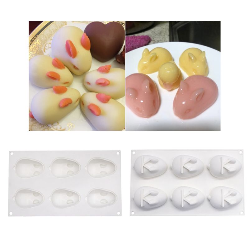 6-Cavity DIY 3D Easter Rabbit Little Bunny Shape Silicone Cake Mold Chocolate Truffle Mousse Mould Dessert Maker Decorating