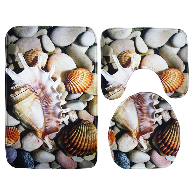 3Pcs/set Bathroom Carpets Set Toilet Rugs Ocean World Pattern Flannel Bath Mats Toilet Carpet Rug Shower Room Foot Pads Bath Rug