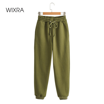 Wixra Womens Solid Casual Pants High Elastic Waist Drawstring Running Sweatpants With Fleece Basic Bottoms Winter Autumn
