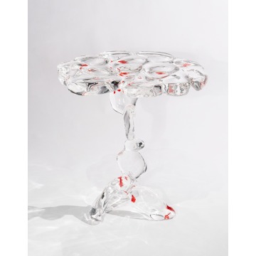 Cobblestone Red Flower Crystal Round Side Table