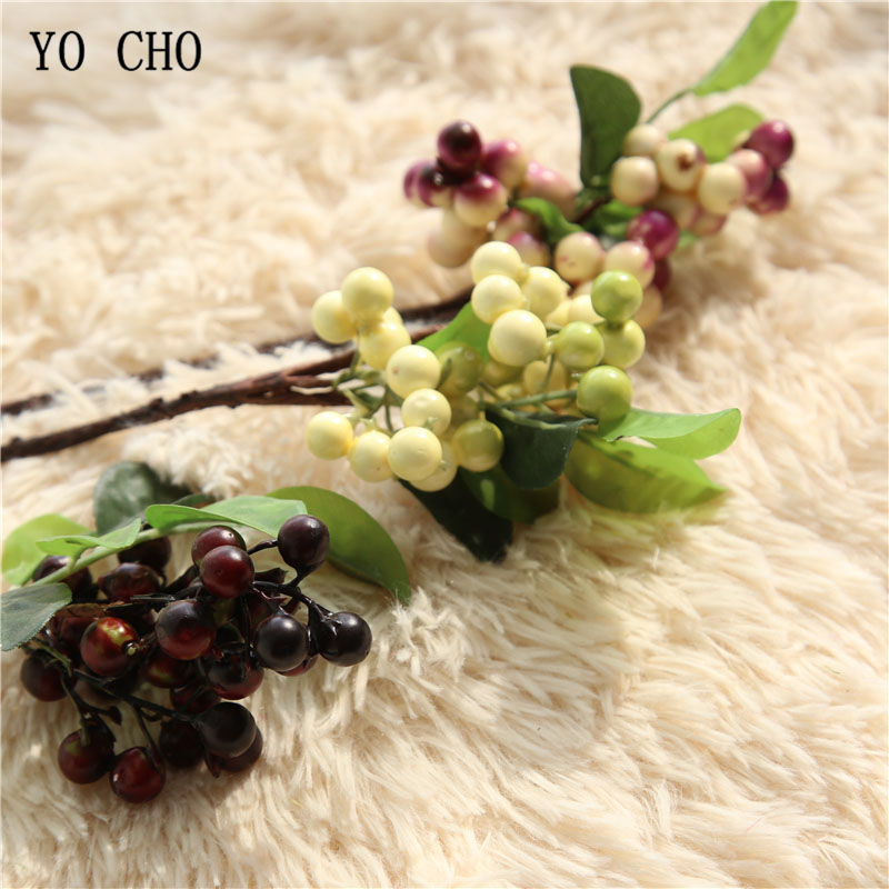 YO CHO 3pcs/lot Artificial Plant Christmas Berries Fake Plants Plastic Beans Christmas Bells Berries Mistletoe Home Party Decor