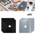 25# 4pcs Black Silver Gas Stove Protectors Reusable Kitchen Gas Stove Burner Cover Liner Mat Injuries Protection Cookware Parts
