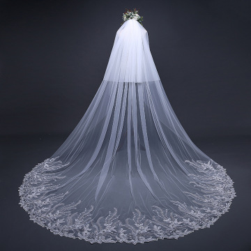 Hot Sell Wedding Veil Two Layers Sequined Lace Bridal Veil With Comb Wedding Accessories Veu De Noiva Real Photos EE17124