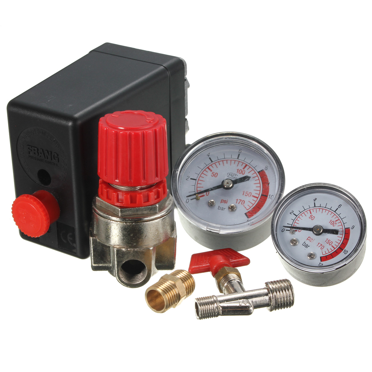 Air Compressor Pressure Valve Switch Manifold Relief Regulator Gauges 7.25-125 PSI 240V 15A Popular