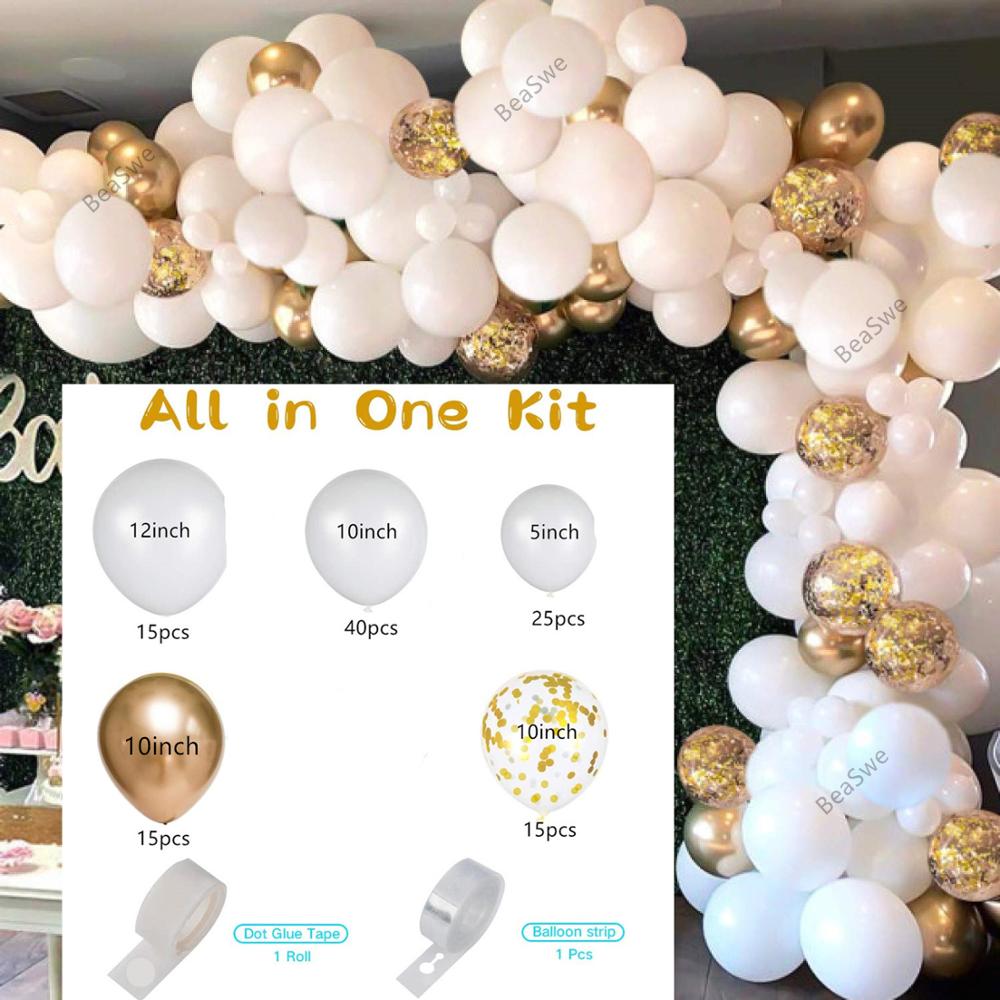 112pcs Balloon Garland Arch Kit 16Ft Long Pink White Gold Latex air Balloons Pack for baby shower birthday party decor supplies.