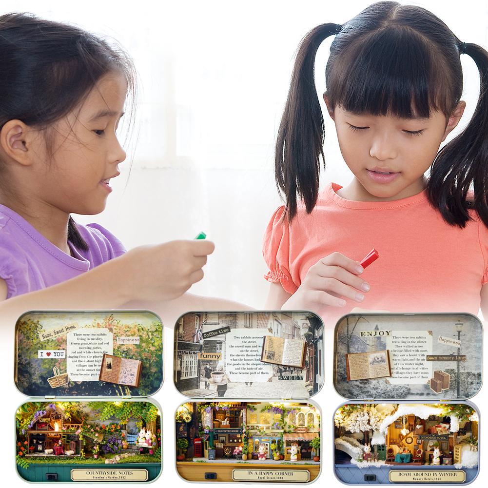 Box Theatre Wooden Miniature Dollhouse Toys DIY Model Doll House Miniatures Furnitures for Children Christmas Birthday Gifts