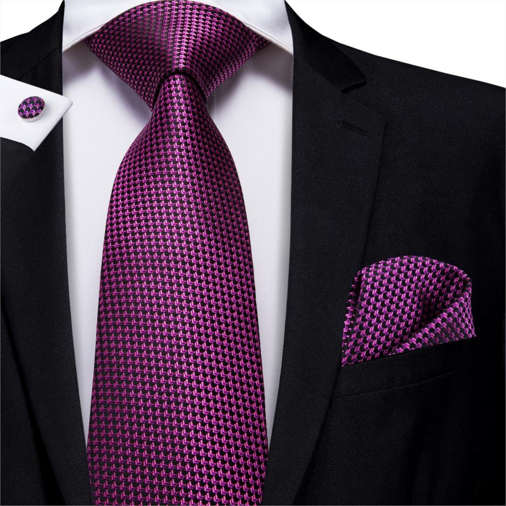Red Silk Tie for Men Black Plaid Tie Checked Necktie Set Cufflinks for Wedding Business Tie 150cm Hi-Tie SN-3527 Dropshipping
