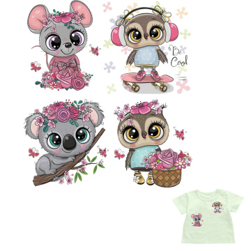 Cute Koala Owl Patches Heat Transfer Iron On Patch A-level Washable Children Clothes Stickers Easy Print By Household Irons