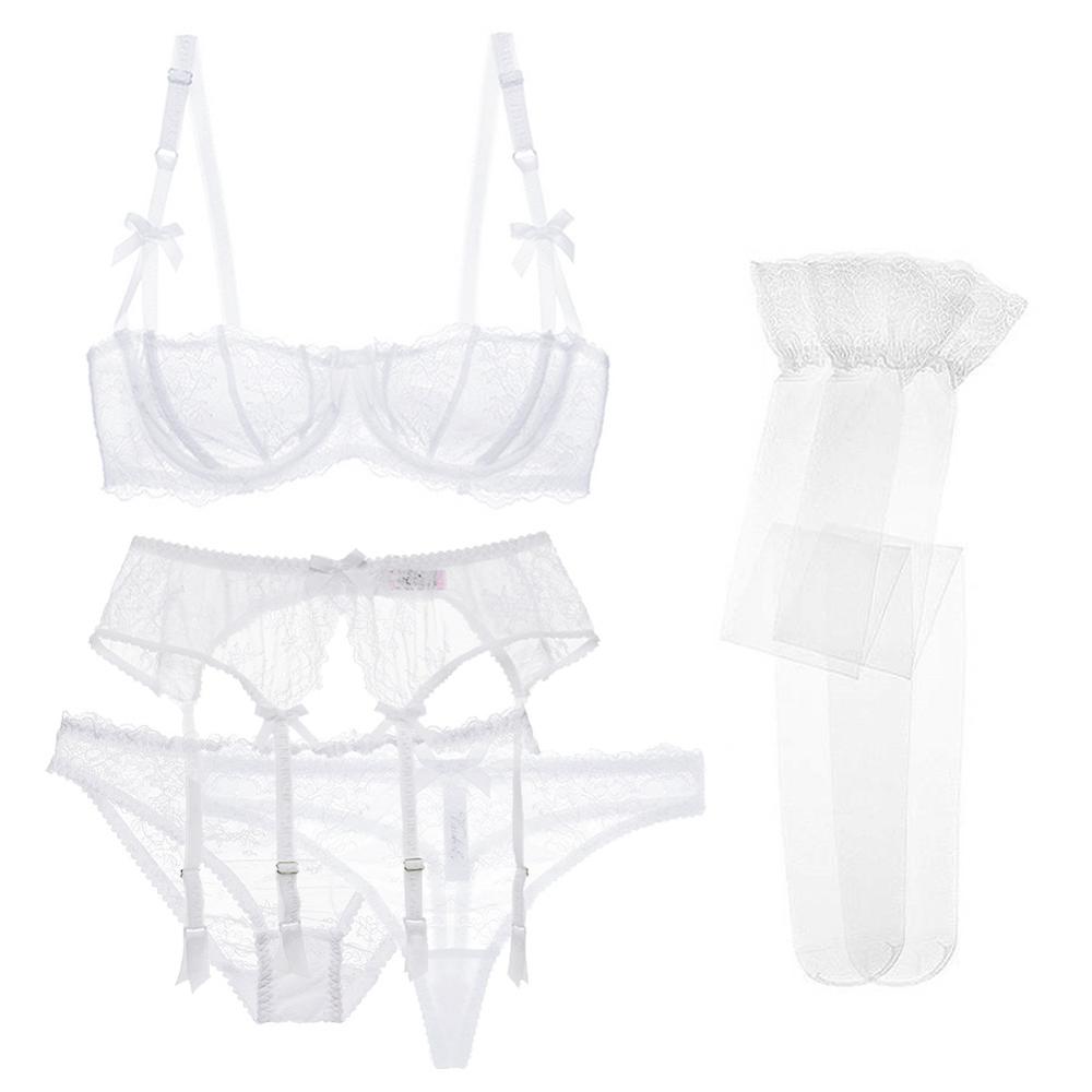 Varsbaby sexy lace 5 pcs bras+garters+panties+thongs+stockings underwear black/pink /white bra set