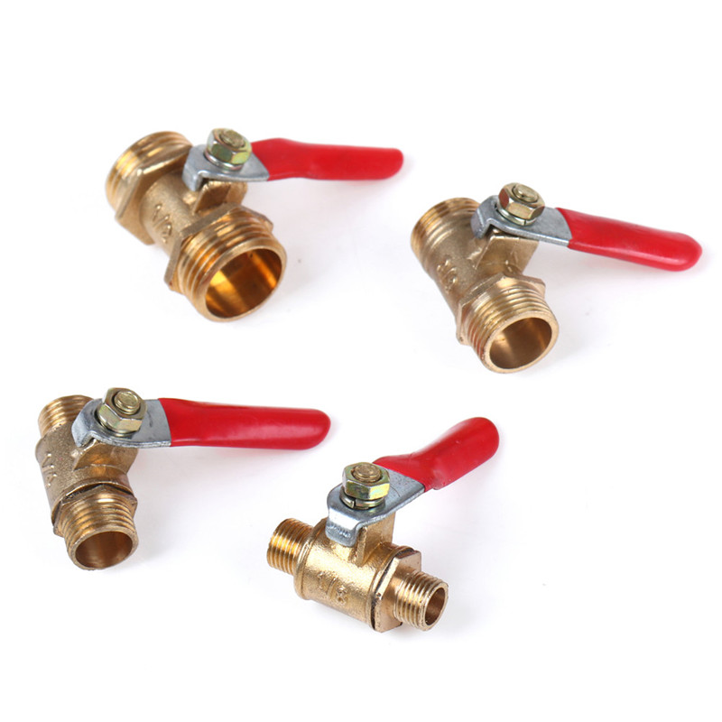 Brass Ball Valve 1/8" 1/4" 3/8" 1/2" Male To Male BSP Thread With Red Lever Handle Connector Joint Pipe Fitting Coupler Adapter