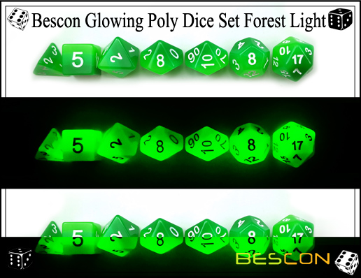Bescon Glowing Poly Dice Set Forest Light-8