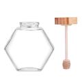 X126 Honey Pot 100ml Volume 5oz Honey Weight Hexagonal Glass Honey Jar with Wooden Dipper Cork Lid Cover for Home Kitchen